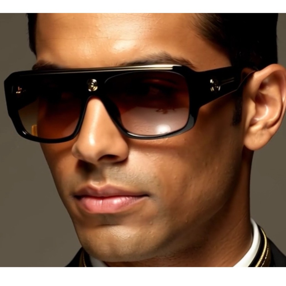Sunglasses Men's Square Frame Brown Lens Retro Trendy Street Wear Top‎ Gold Bar
